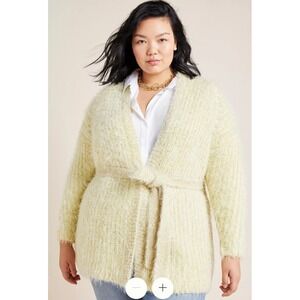 Anthropologie Larkin Shimmer Cardigan Metallic Belted Yellow Gold Eyelash 1X
